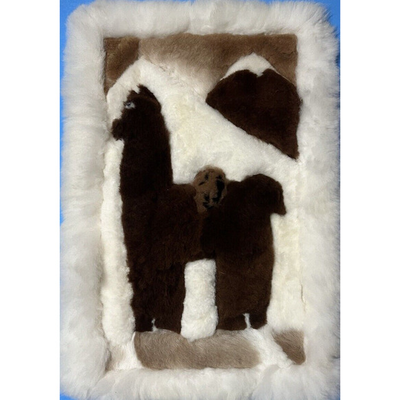 Llama/Alpaca Fur Rug White and Brown from Peru, 21” X 13” - Picture 1 of 6